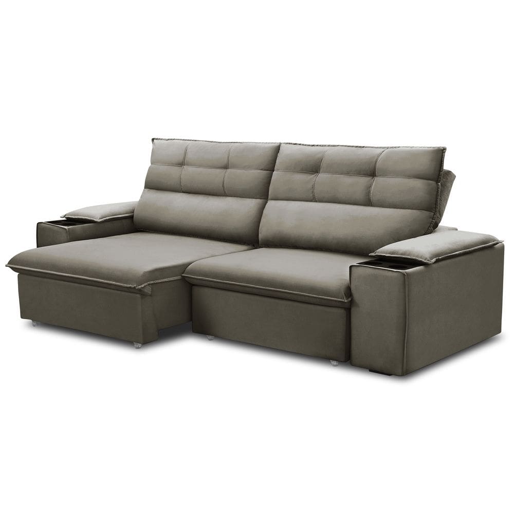 Sofá Retrátil Reclinável Para Sala 3 Lugares 205cm Gordon F04 Veludo Marrom Claro - Lyam Decor