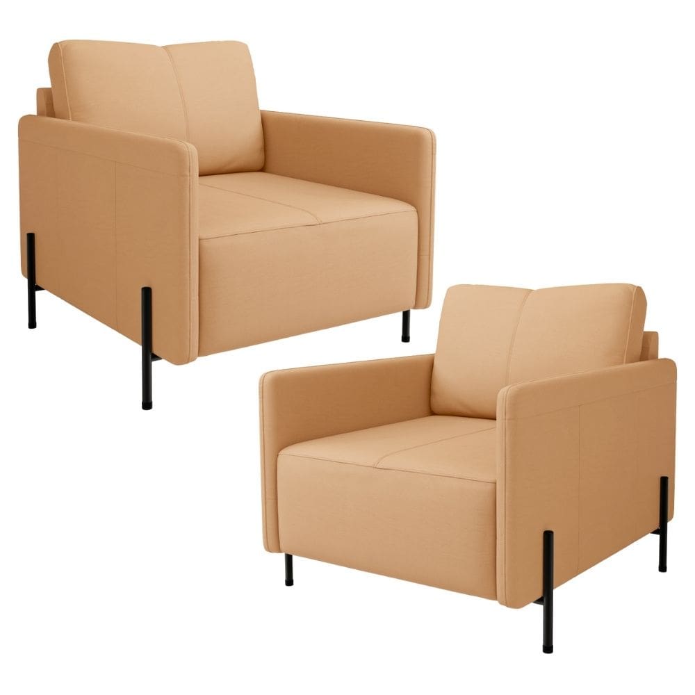 Kit 2 Poltronas Decorativa Para Sala Living Pés Industrial Domani L06 Couro Capuccino - Lyam Decor