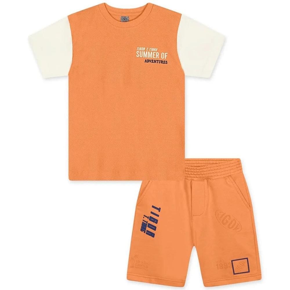 Conjunto Curto Tigor T Tigre Camiseta Bermuda Summer Laranja