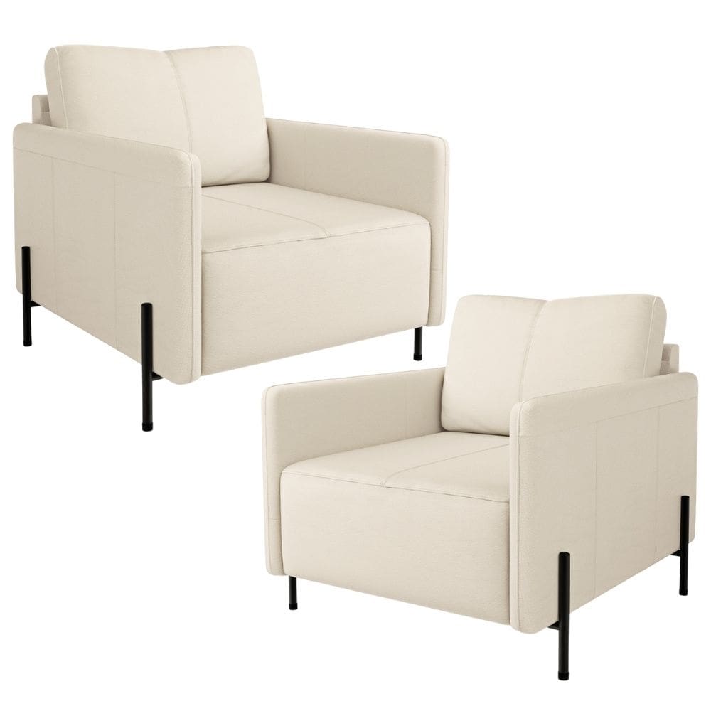 Kit 2 Poltronas Decorativa Para Sala Living Pés Industrial Domani L06 Couro Off White - Lyam Decor