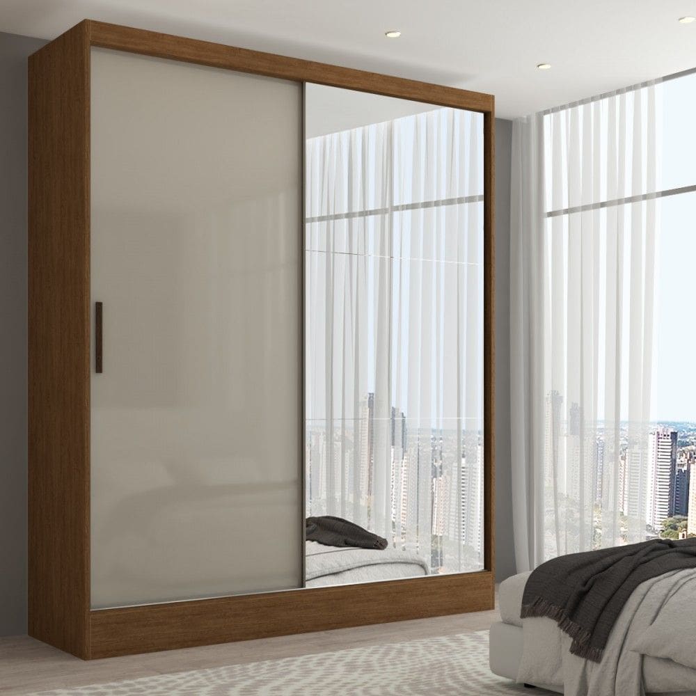 Guarda-Roupa Solteiro Istambul 2 Portas 2 Gavetas com Espelho Cinamomo/Off White - Pm