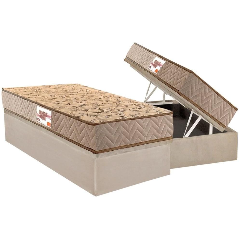 Cama Box Baú Solteiro: Colchão Ortopédico Paropas D28 AG65 Royalle Clean + Base CRC Suede Clean (88x188)
