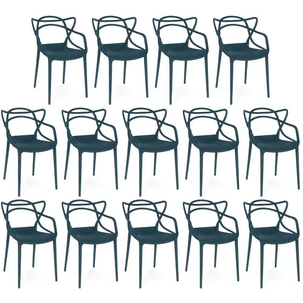 Kit 14 Cadeiras De Jantar Allegra Design Empilhável - Azul Marinho