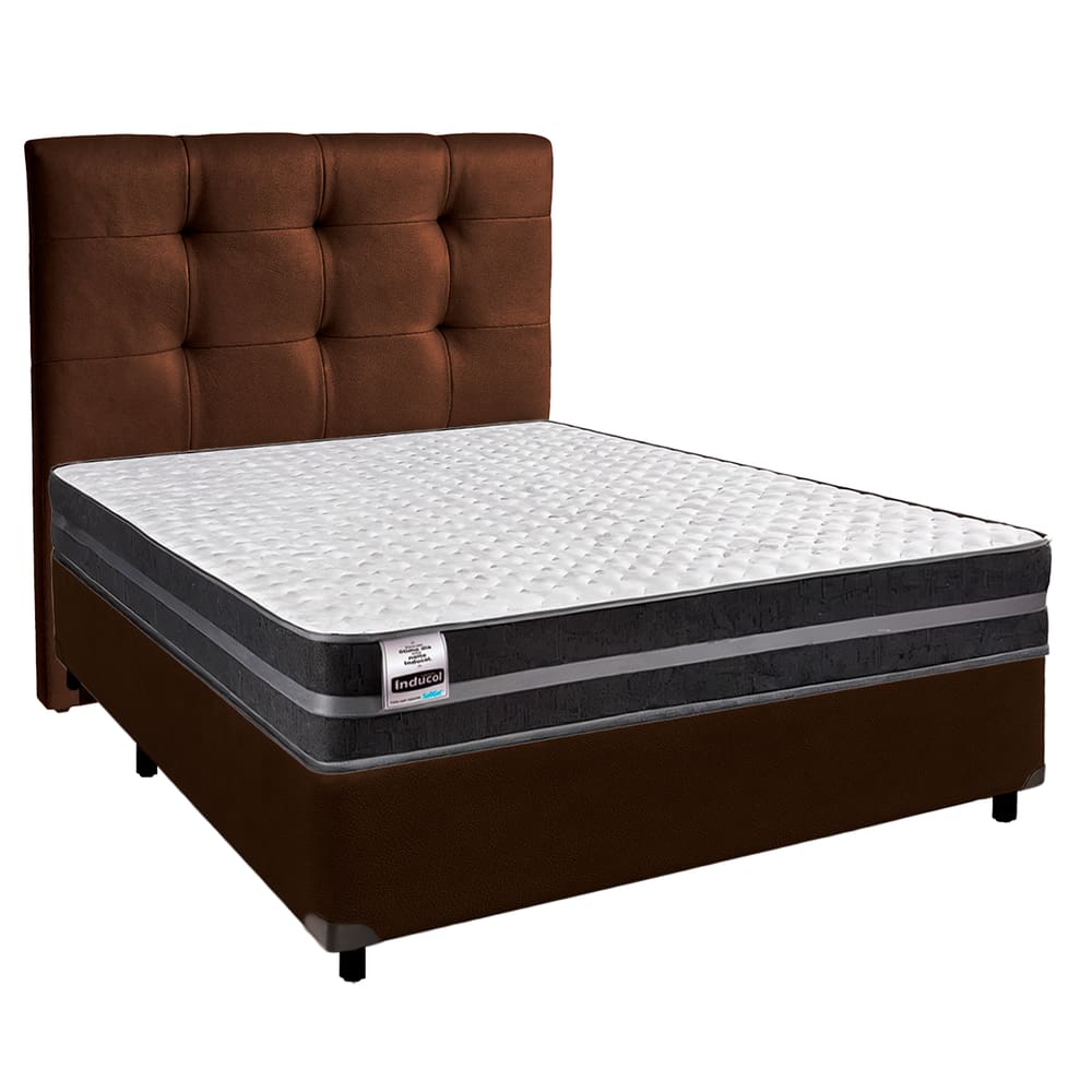 Cama + Box Marrom e Colchão Molas Ultralastic Casal - Bogota Inducol + Cabeceira