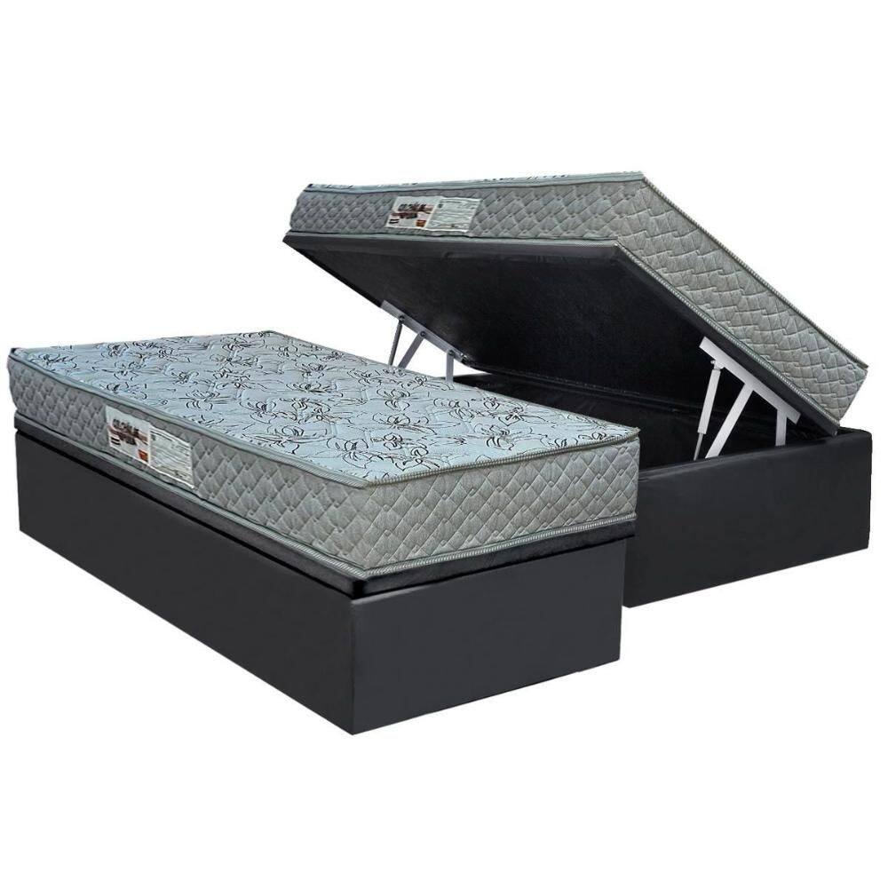 Cama Box Baú Solteiro: Colchão Ortopédico Paropas AG65 Double Fanton Gray + Base CRC Suede Gray (88x188)