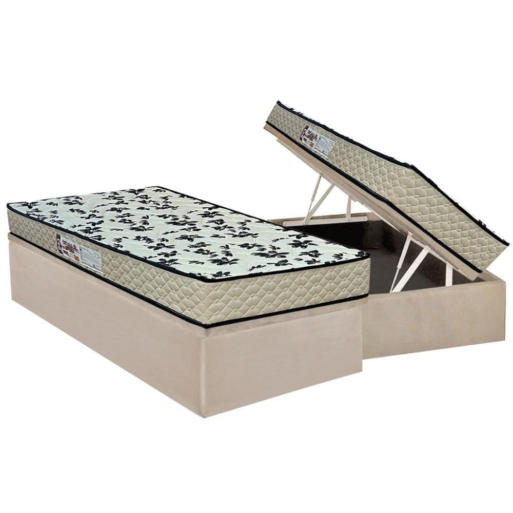 Cama Box Baú Solteiro: Colchão Espuma D33 Paropas Pasquale Wave Clean + Base CRC Suede Clean (88x188)