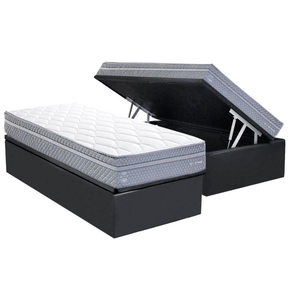 Conjunto Box Baú Solteiro: Colchão Molas Herval Maxspring C1780 + Base CRC Suede Gray (88x188)