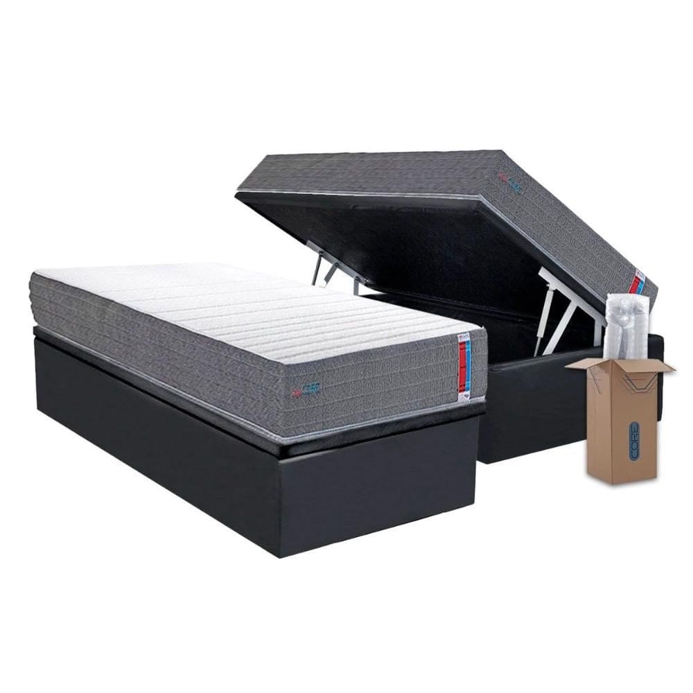 Conjunto Box Baú Solteiro: Colchão Espuma Herval D28 Singlecore + Base CRC Suede Gray (88x188)