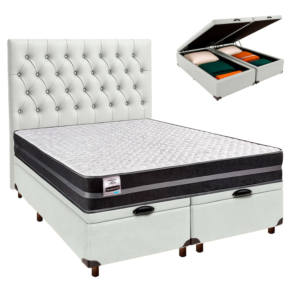 Cama + Bau Blindado e Colchão Molas Ultralastic Queen - Bogota Inducol + Cabeceira