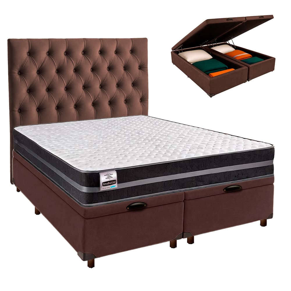 Kit Cama Box Bau + Cabeceira + Colchão Queen Molas Ultralastic - Bogota - Inducol