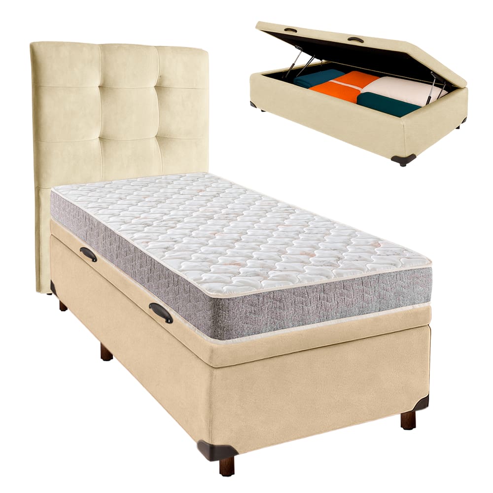 Cama + Bau Blindado e Colchão D23 Solteiro - D23 Inducol + Cabeceira