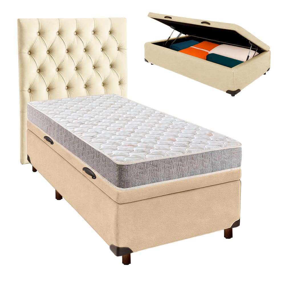 Conjunto Cama Box Bau Blindado Solteiro + Colchão D23 D23 Inducol + Cabeceira