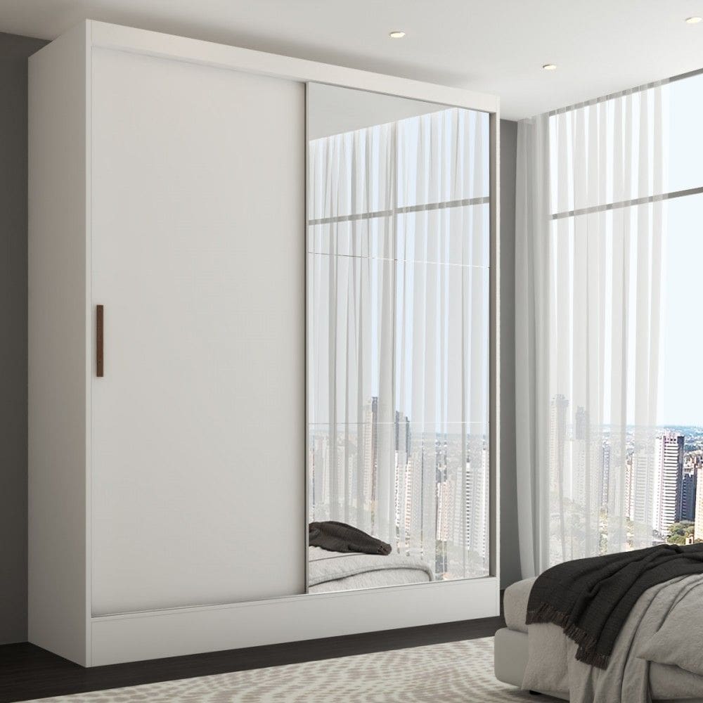Guarda-Roupa Solteiro Istambul 2 Portas 2 Gavetas com Espelho Branco - Pm