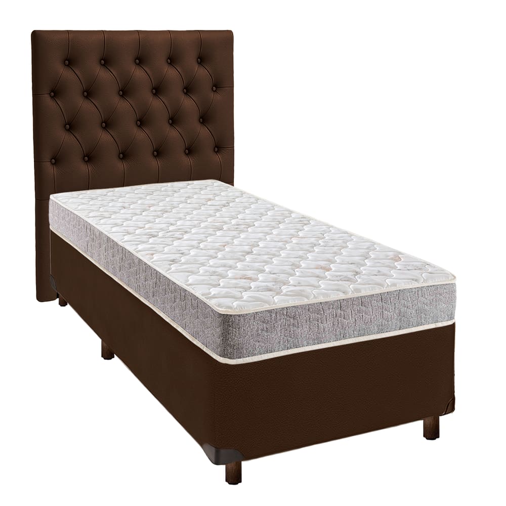 Cama Box + Colchão Solteiro D23 D23 Inducol + Cabeceira Estofada