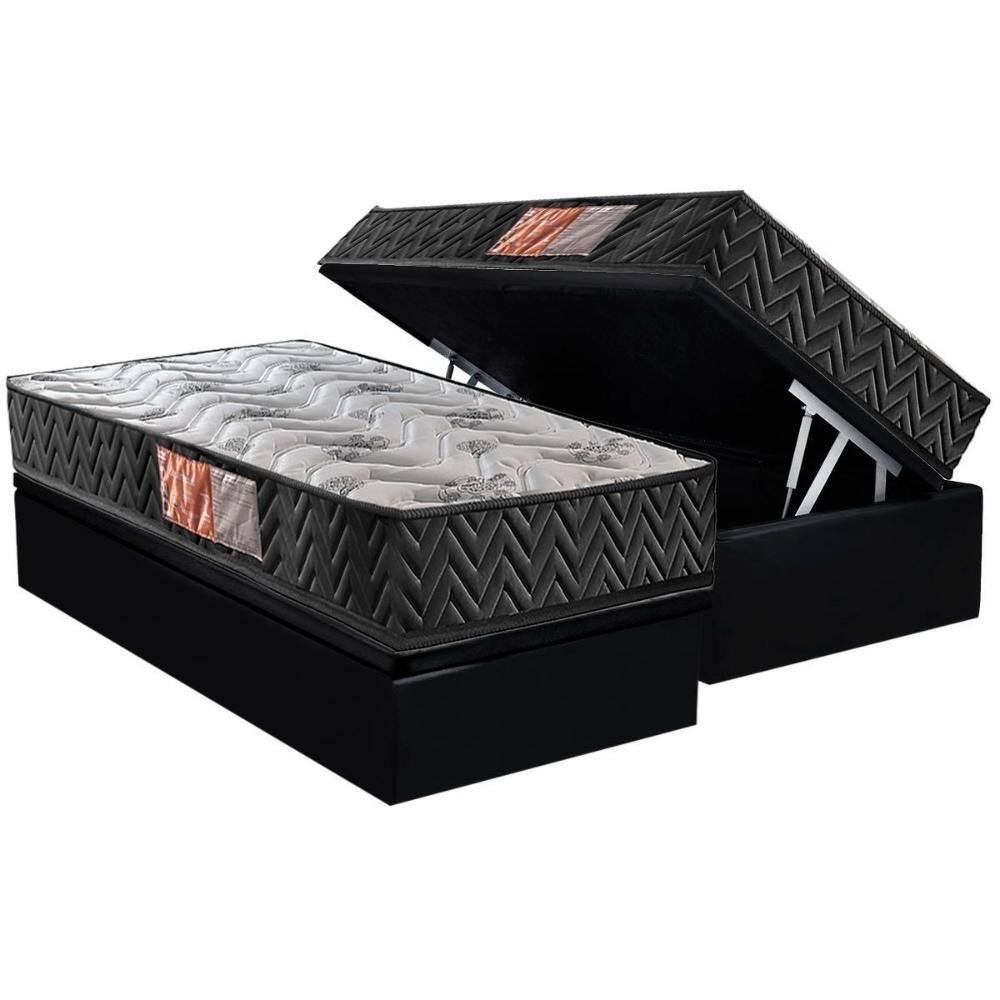 Conjunto Box Baú Solteiro: Colchão Espuma Paropas D23 Pasquale Black + Base CRC Suede Black (88x188)