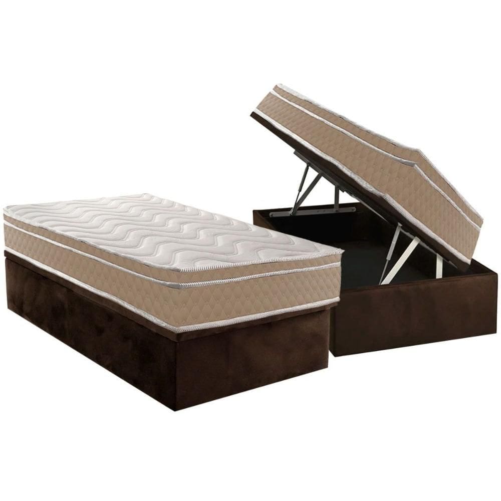 Cama Box Baú Solteiro: Colchão Anatômico Paropas D33 Conforto Ultra Firme + Base CRC Suede Brown (88x188)
