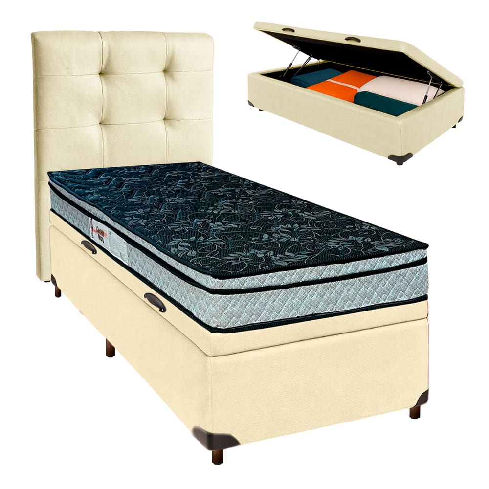 Kit Cama Box Bau + Cabeceira + Colchão Solteiro D28 - Conforto - Paropas