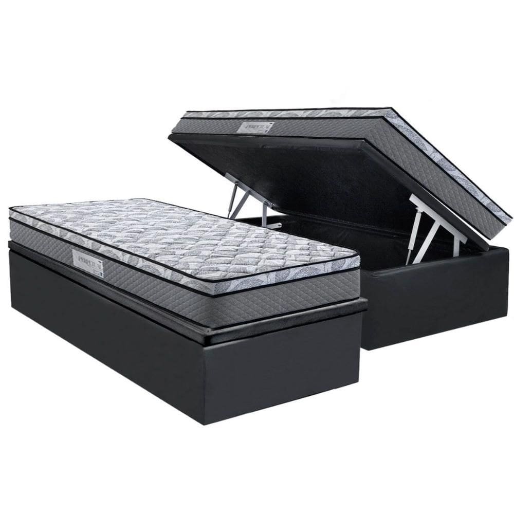 Cama Box Baú Solteiro: Colchão Anatômico Herval D60 / AG65 Perpetual + Base CRC Suede Gray (88x188)