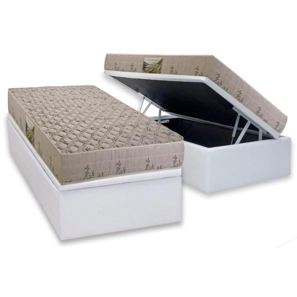Conjunto Box Baú Solteiro: Colchão Espuma Herval D33 Cannes + Base CRC Linhão White (88x188)