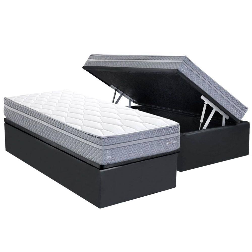 Conjunto Box Baú Solteiro: Colchão Molas Herval Maxspring C1780 + Base CRC Suede Gray (88x188)