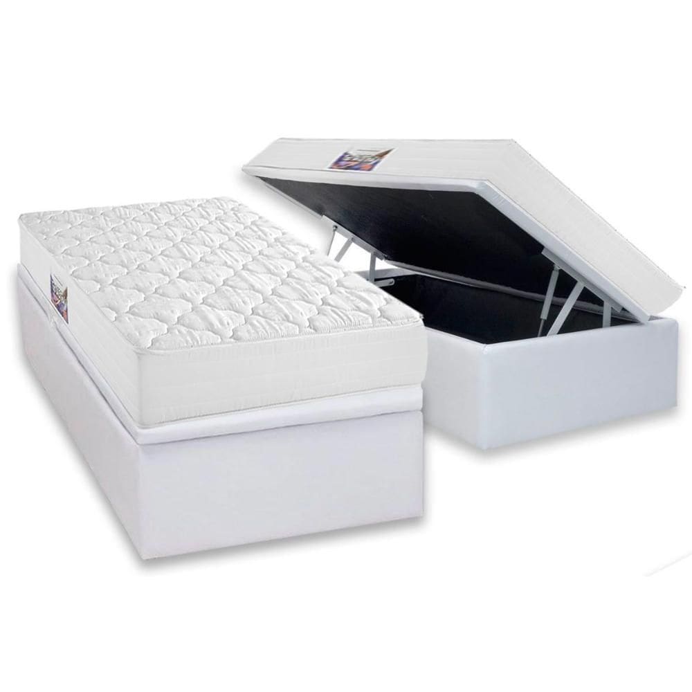 Cama Box Baú Solteiro: Colchão Espuma D45 Herval Top + Base CRC Linhão White (88x188)