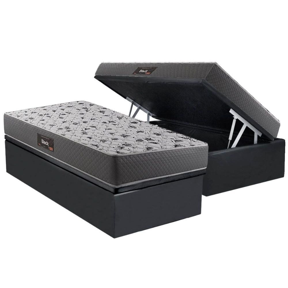 Cama Box Baú Solteiro: Colchão Anatômico Herval D28 / AG65 Black + Base CRC Suede Gray (88x188)