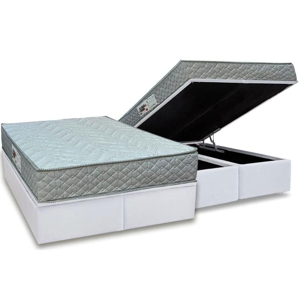 Cama Box Baú King: Colchão Espuma D45 Paropas Pasquale Gray + Base CRC Linhão White (193x203)