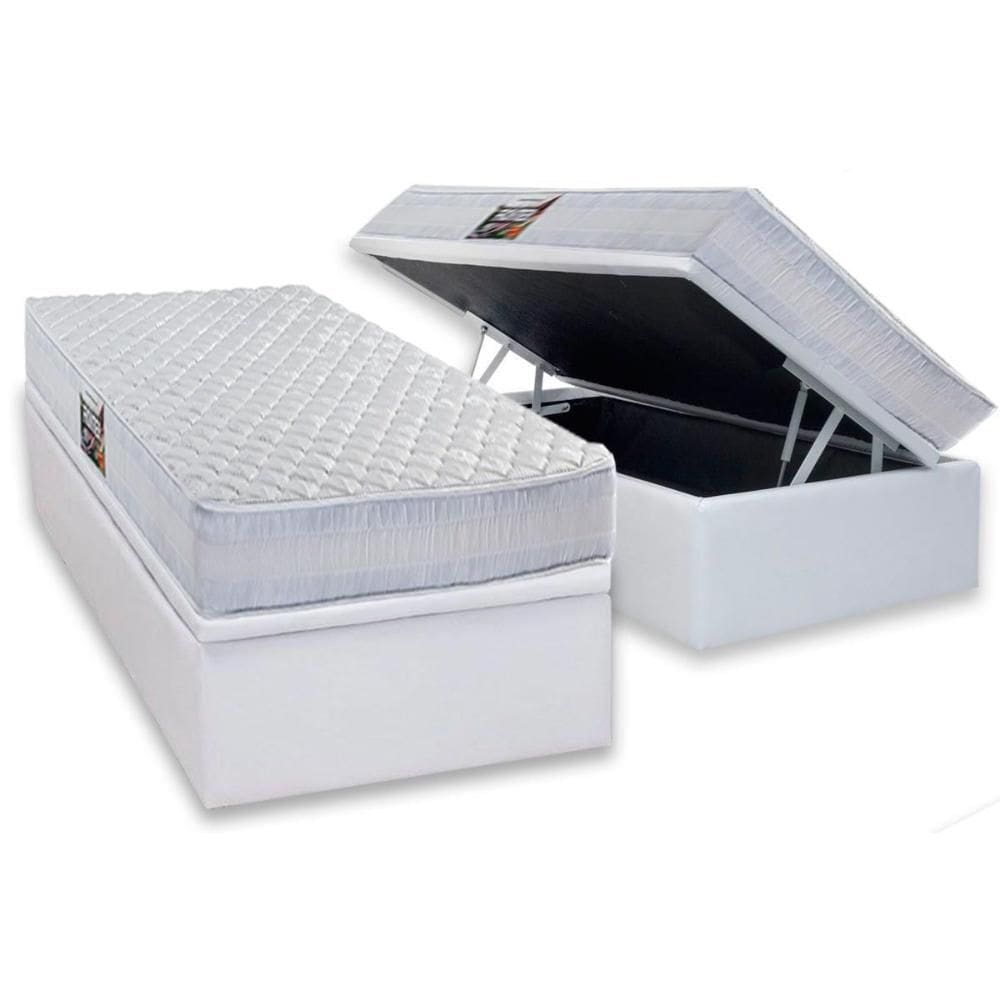 Cama Box Baú Solteiro: Colchão Anatômico Herval AG65 Frontier + Base CRC Linhão White (88x188)
