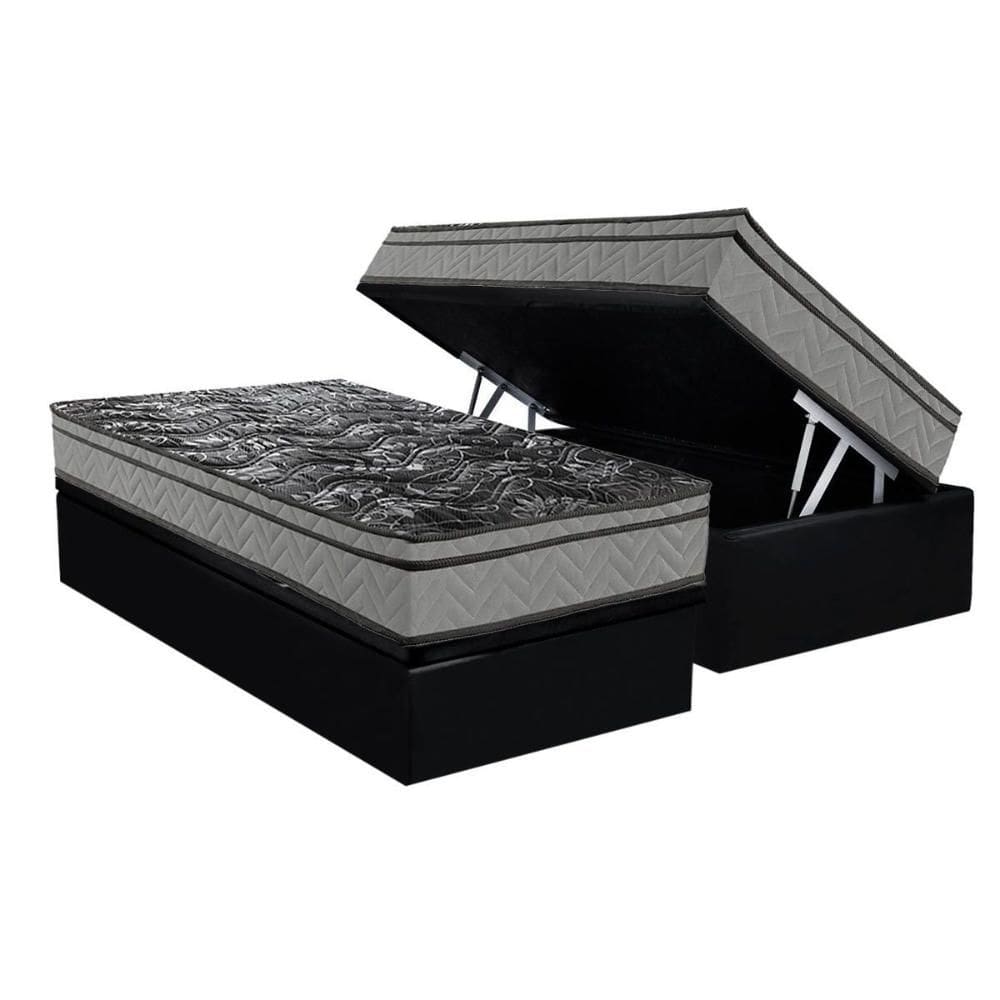 Cama Box Baú Solteiro: Colchão Anatômico Paropas D28 Conforto Ultra Firme + Base CRC Suede Black (88x188)