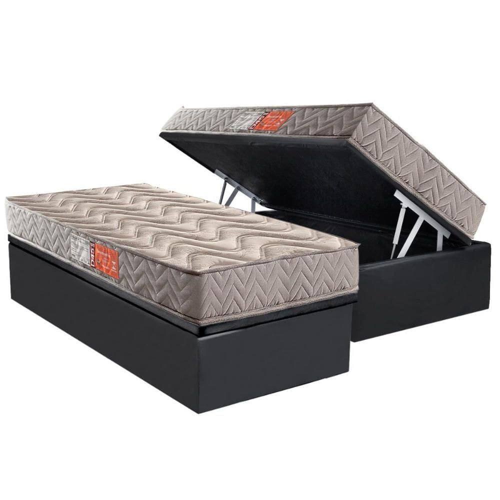 Cama Box Baú Solteiro: Colchão Espuma D45 Paropas Pasquale Gray + Base CRC Suede Gray (88x188)