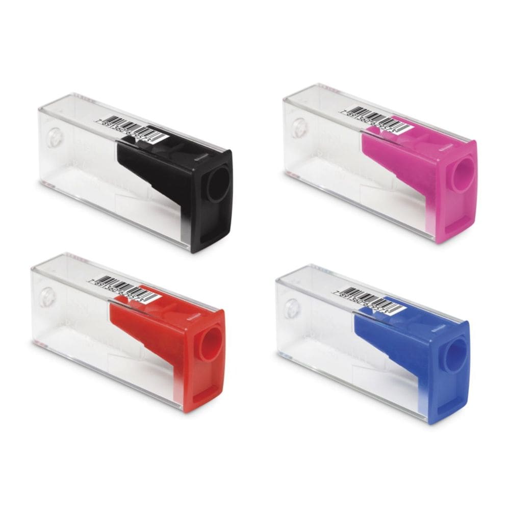 Kit 04 Apontador Transparente Retangular com Deposito Colorido Faber Castell