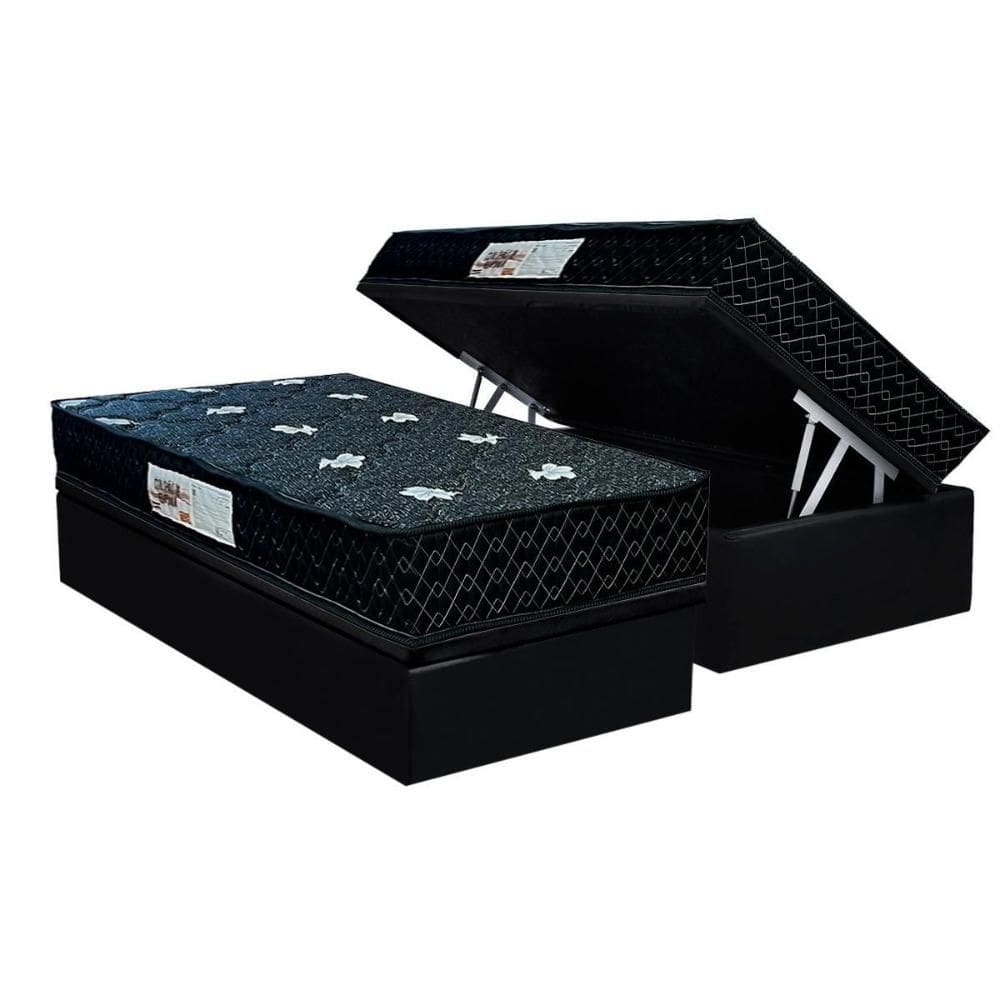 Cama Box Baú Solteiro: Colchão Ortopédico Paropas AG65 Sofistic Gray + Base CRC Suede Black (88x188)