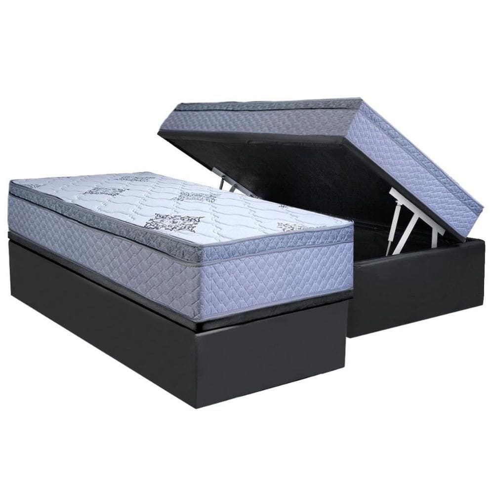 Cama Box Baú Solteiro: Colchão Anatômico Paropas D28 Gold Extra Gray + Base CRC Suede Gray (88x188)