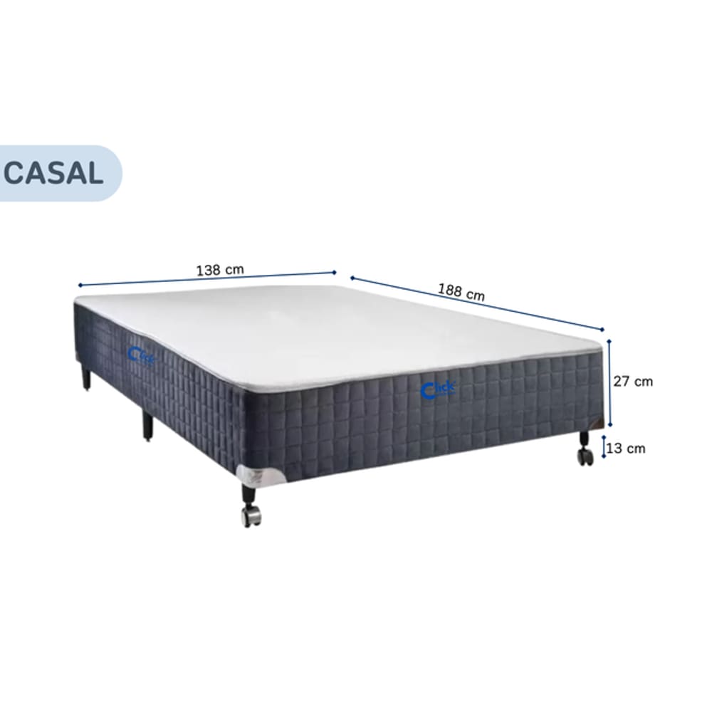 Base Box Castor Casal Silver Star Cinza Casal 138x188x40 - Elegância - Resistência e Durabilidade