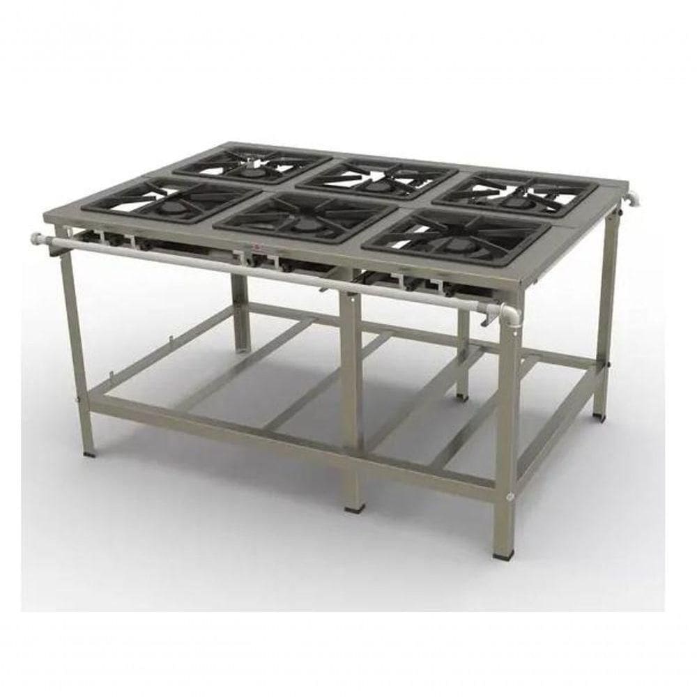 Fogão Profissional Progás 4 Bocas Duplas Baixa Pressão Inox Sem Forno Pmdinox400f