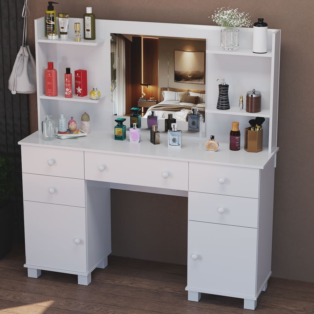 Penteadeira Camarim Com Prateleiras e Portas Para Maquiagem Quarto ou Closet Espelho Grande