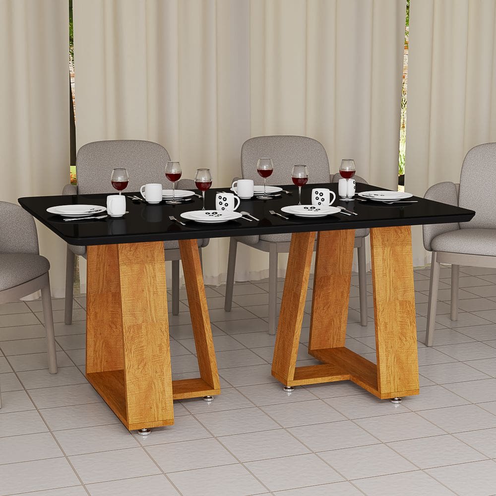 Mesa de Jantar Retangular Tampo com Vidro Para 4 Lugares 120x80 Cozinha Pequena e Sala de Estar