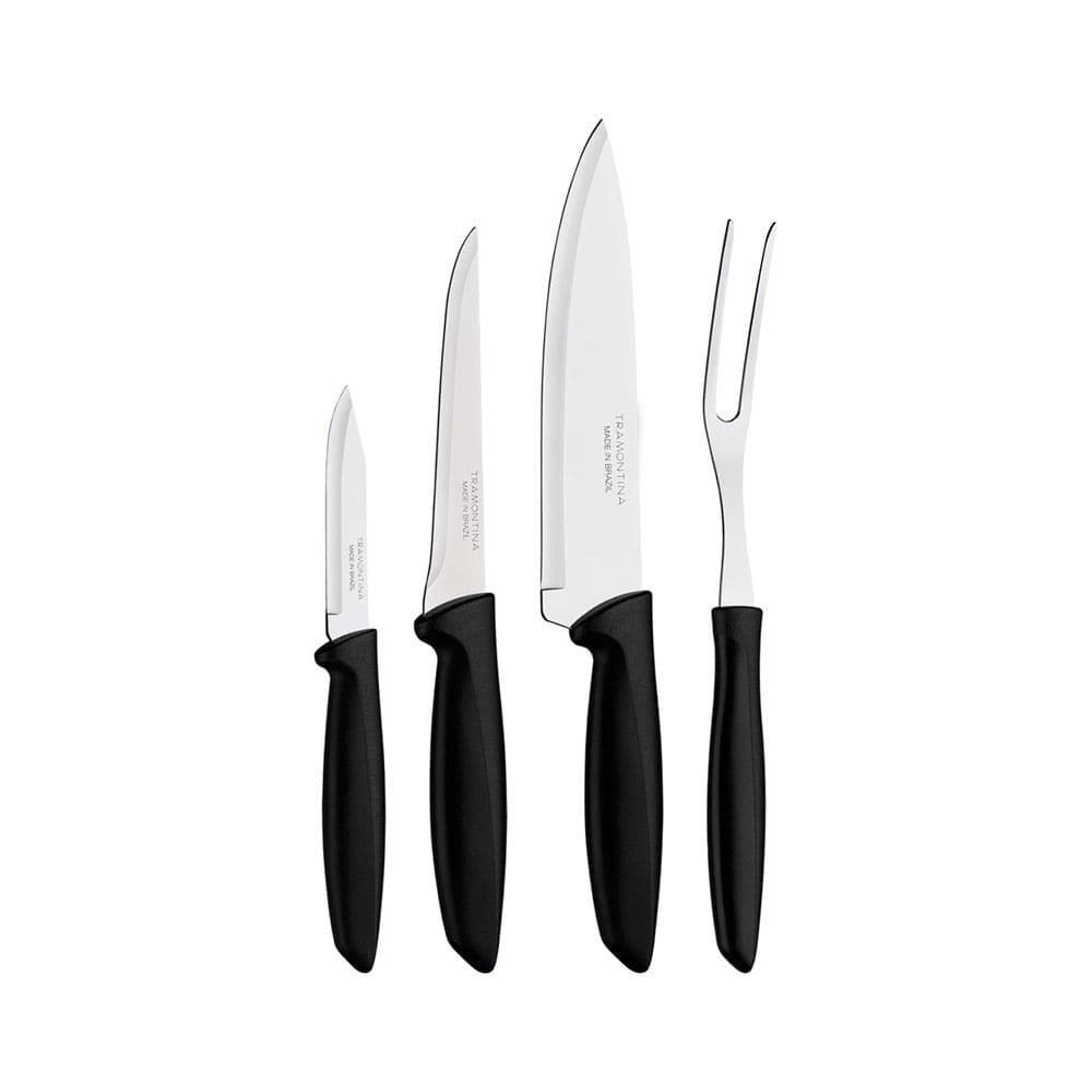Conjunto de Facas Tramontina Plenus, Cabo Preto, Inox, 4 Peças