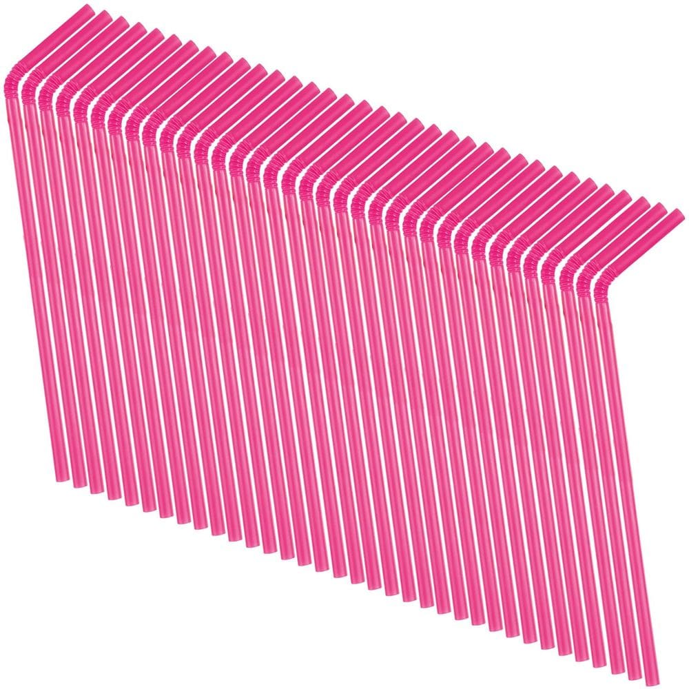 Canudos flexíveis de plástico descartáveis rosa choque 11,5 cm (50 unidades)
