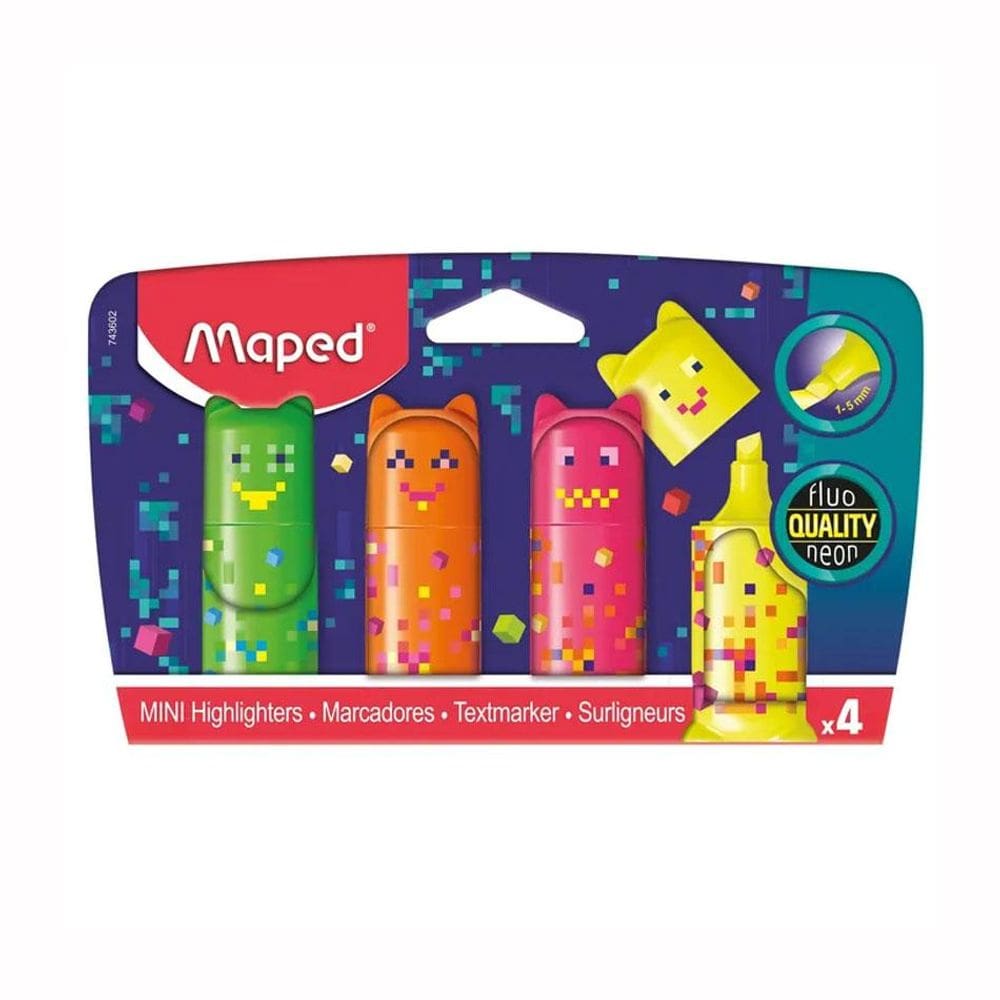 Pincel marca texto Pixel Party c/4 cores neon 743602 - Maped