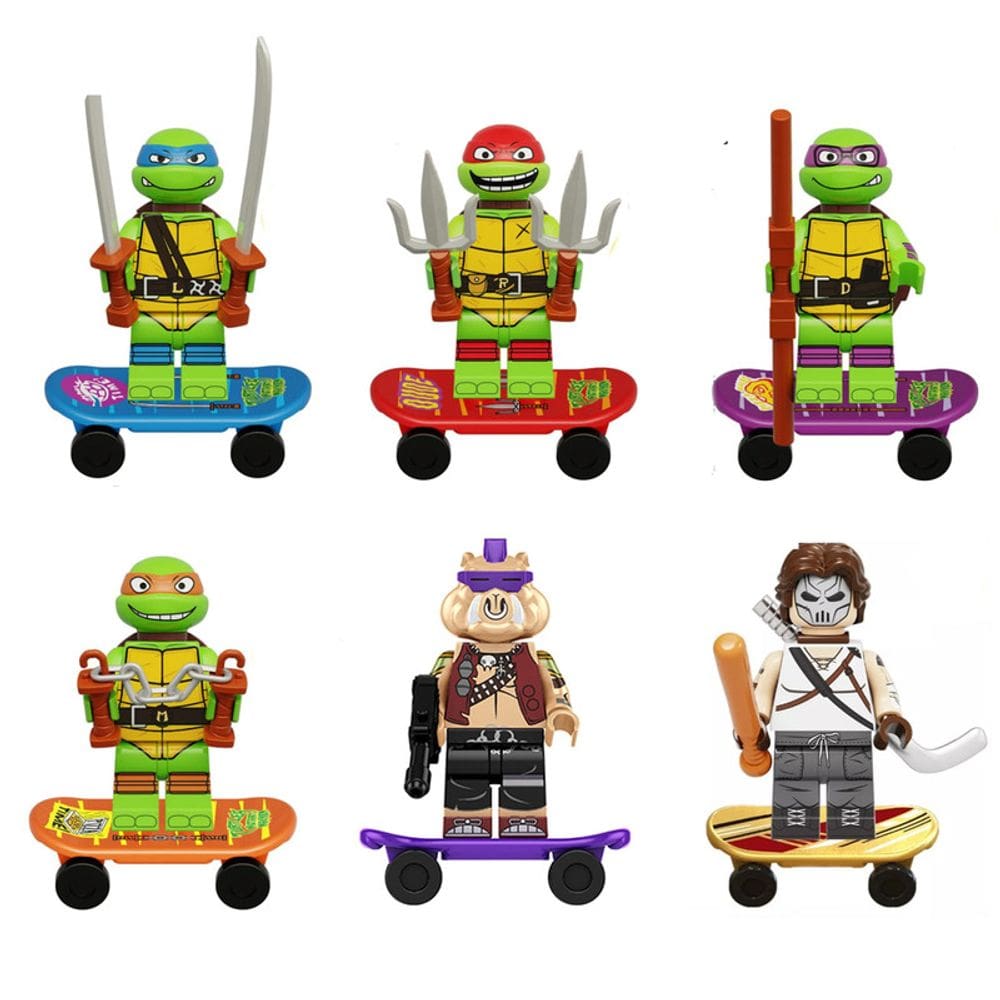 Kit 6 Bonecos Tartarugas Ninja Blocos De Montar