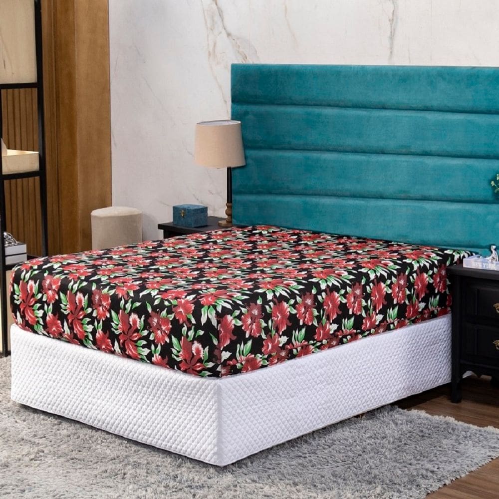 Lençol Casal com Elástico Prático Malha Estampada 1 Peça