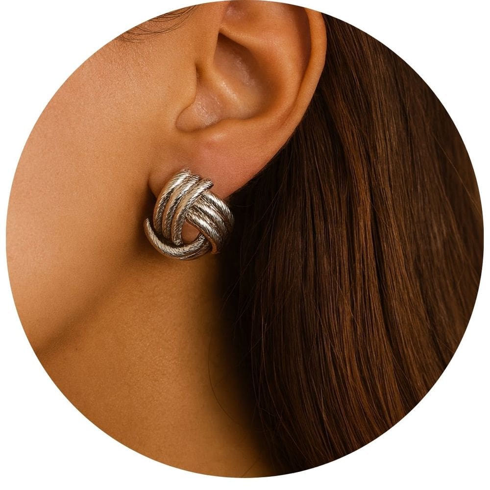 Brinco Feminino Nó de Corda Dourado e Prateado Luxo Festa