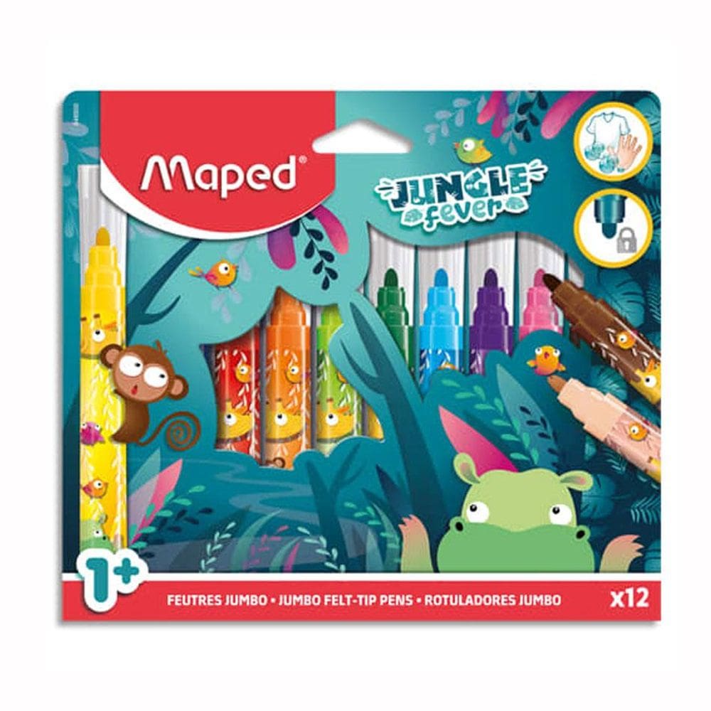 Caneta hidrográfica Jumbo Jungle Fever com 12 cores - Maped