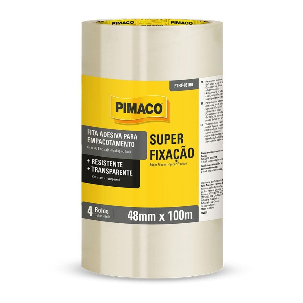 Fita adesiva transparente 48mmX100m 4 rolos Pimaco