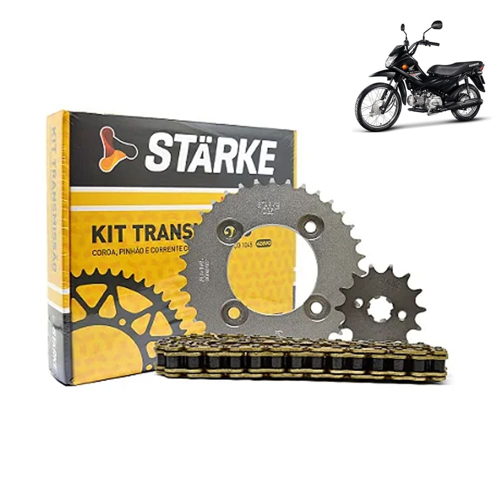 Kit Transmissão Pop 100 Com Retentor Corrente Dourada Starke