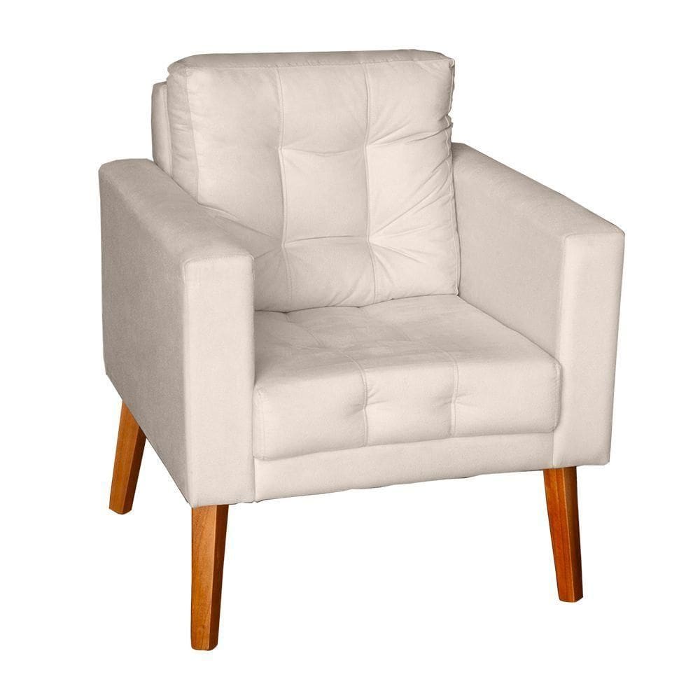 Sofá Poltrona Cadeira Com Puff Glamour Dubai Com Pés Em Madeira bege