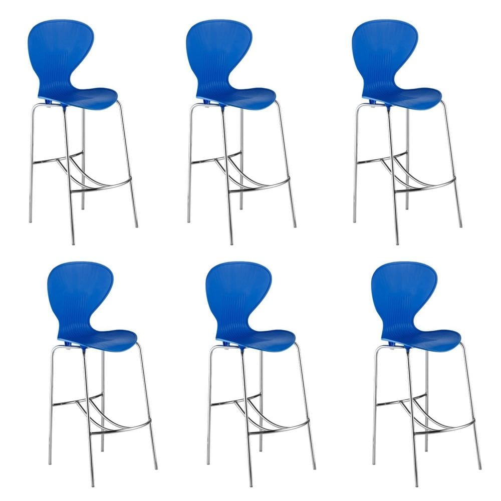 Conjunto 6 Banquetas Alta com Encosto Flash Azul