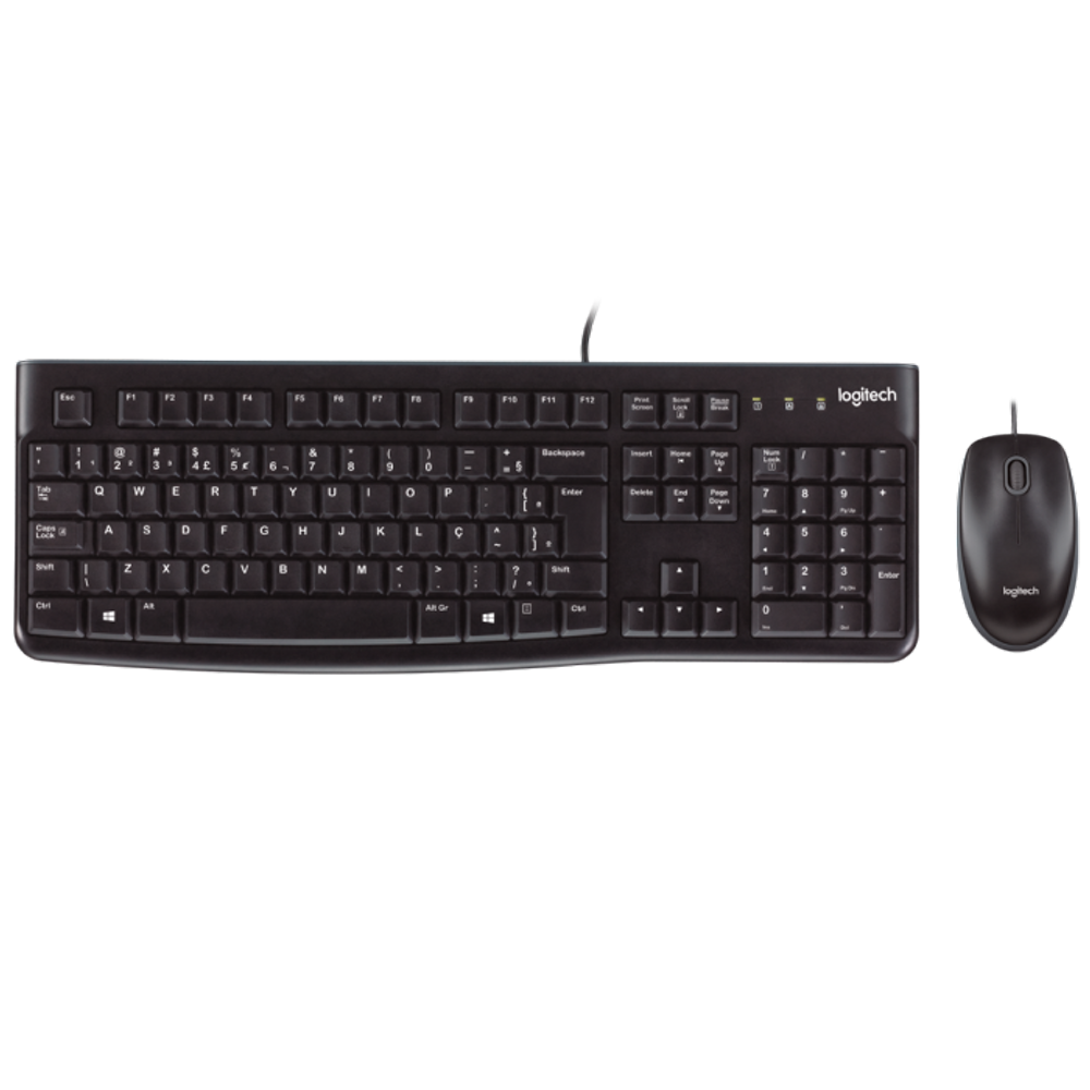 Teclado E Mouse Com Fio Usb Logitech Mk120 Cinza
