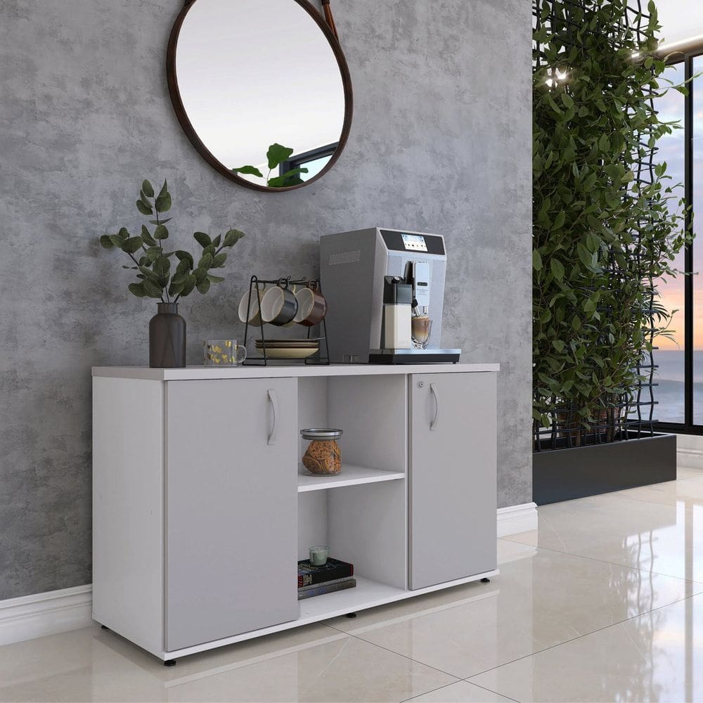 Armário Credenza 2 Portas Pivotante P25 Branco/Cinza